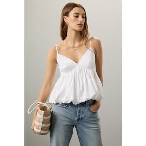 CeCe Women's White Adjustable Strap Bubble Hem Camisole V-Neck Top Size Medium